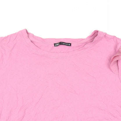 Womens UK Size M Zara Pink Basic T-Shirt