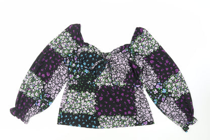 Quiz Womens Black Floral Polyester Basic Blouse Size 12 Sweetheart