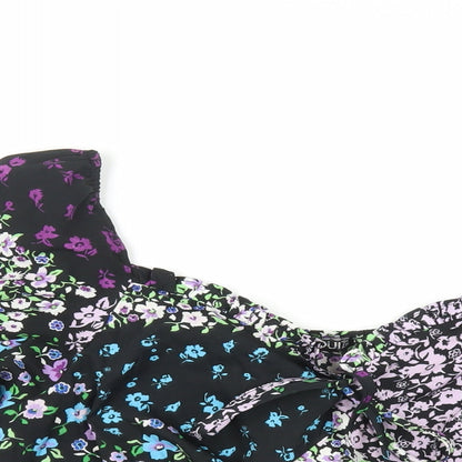 Quiz Womens Black Floral Polyester Basic Blouse Size 12 Sweetheart