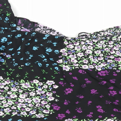 Quiz Womens Black Floral Polyester Basic Blouse Size 12 Sweetheart