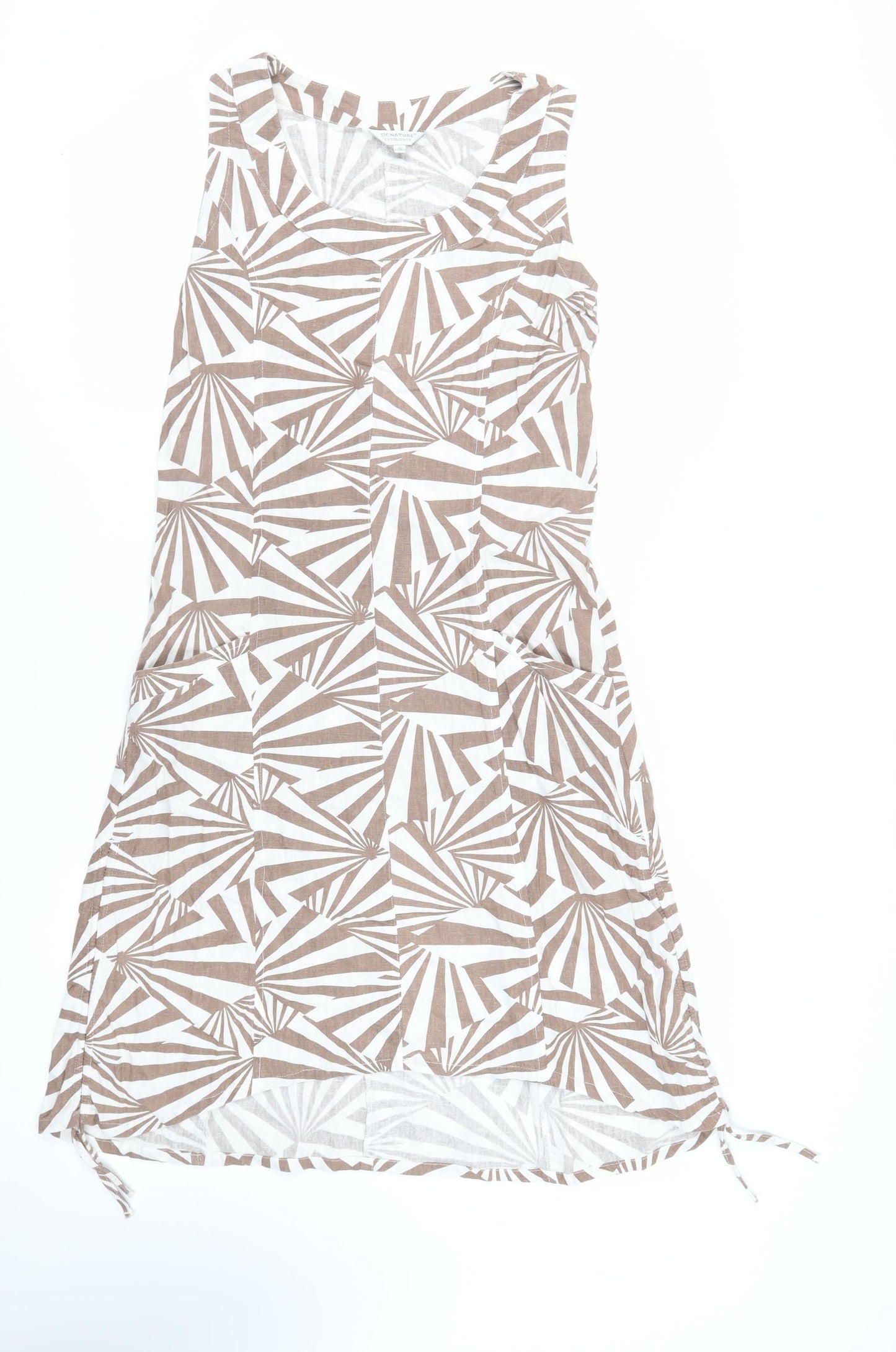 Signature Experience Womens Ivory Geometric Viscose A-Line Size S Boat Neck Pullover - Pockets