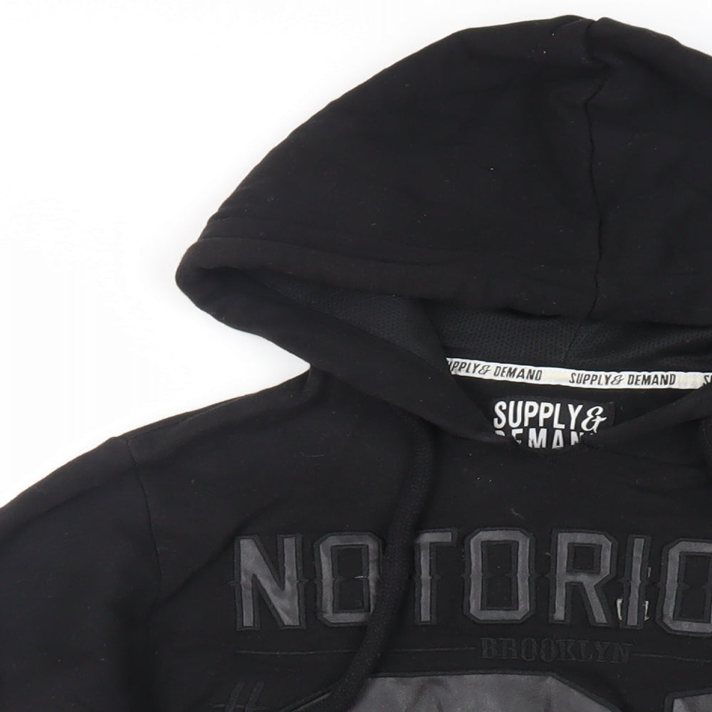 Supply & Demand Co. Mens Black Cotton Pullover Hoodie Size XS - Logo Pockets