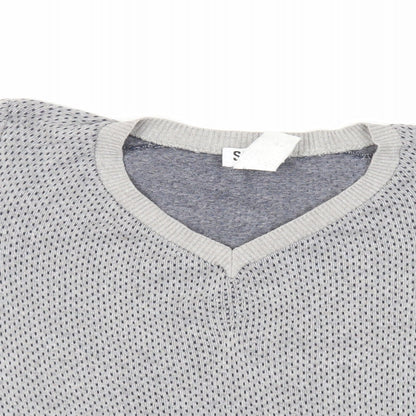 Sonia Rykiel Womens Blue V-Neck Geometric Cotton Pullover Jumper Size S - Logo Lightweight