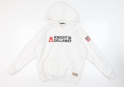 Knight Dellaway Mens White Cotton Pullover Hoodie Size M - Logo Pockets
