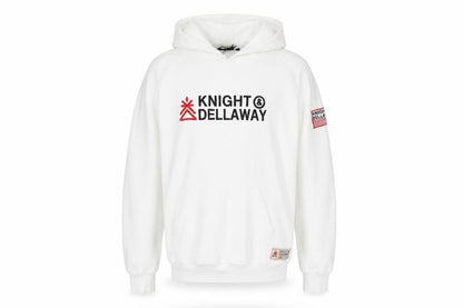 Knight Dellaway Mens White Cotton Pullover Hoodie Size M - Logo Pockets