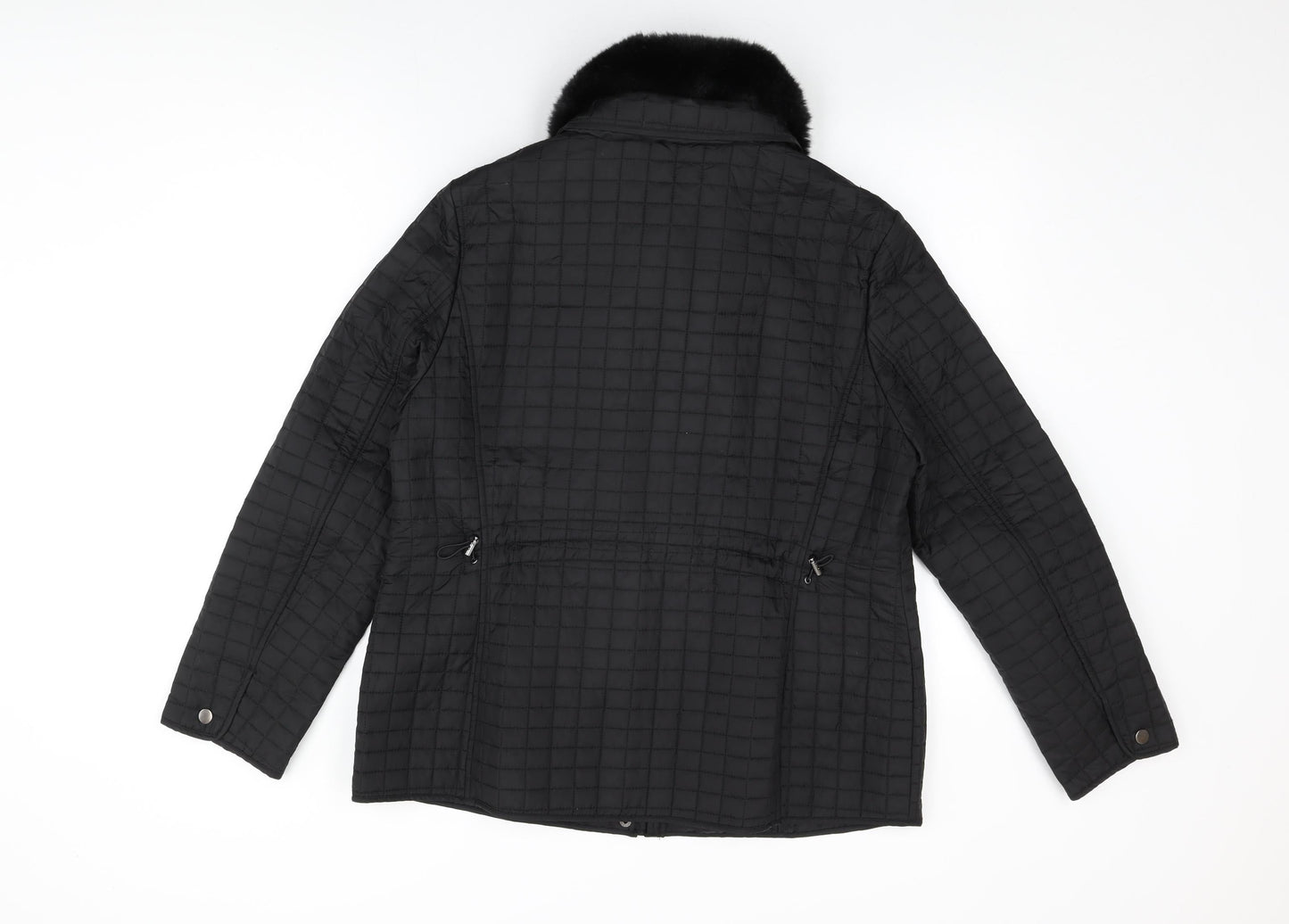 Precis Womens Black Quilted Coat Size 14 Zip - Fur Collar