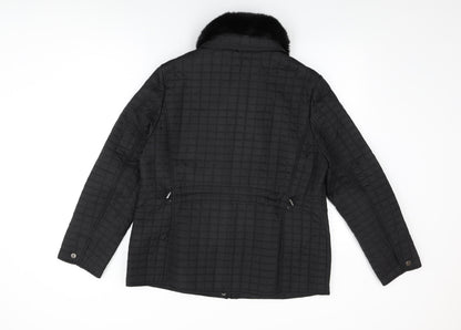 Precis Womens Black Quilted Coat Size 14 Zip - Fur Collar