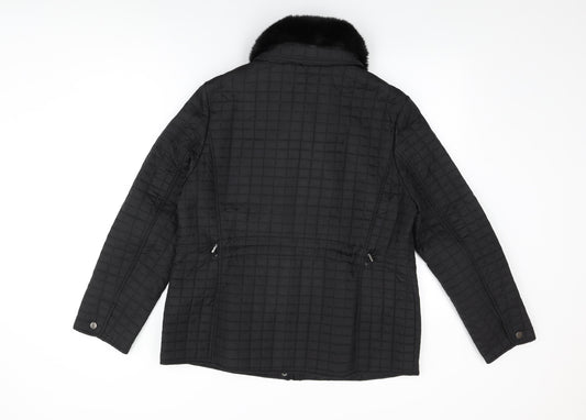 Precis Womens Black Quilted Coat Size 14 Zip - Fur Collar