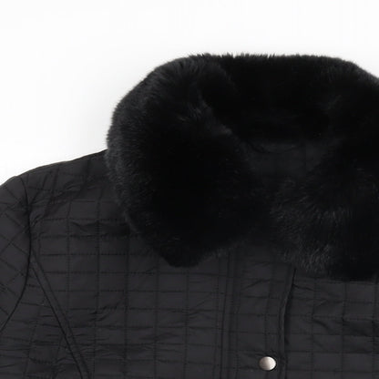 Precis Womens Black Quilted Coat Size 14 Zip - Fur Collar