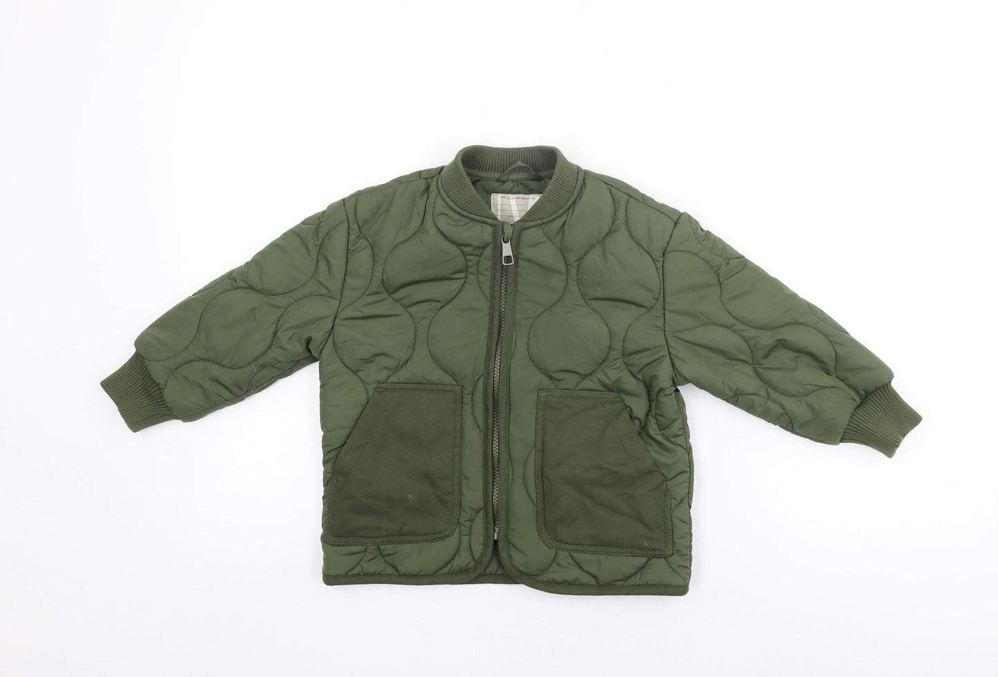 John Lewis Boys Green Quilted Coat Size 4 Years Zip