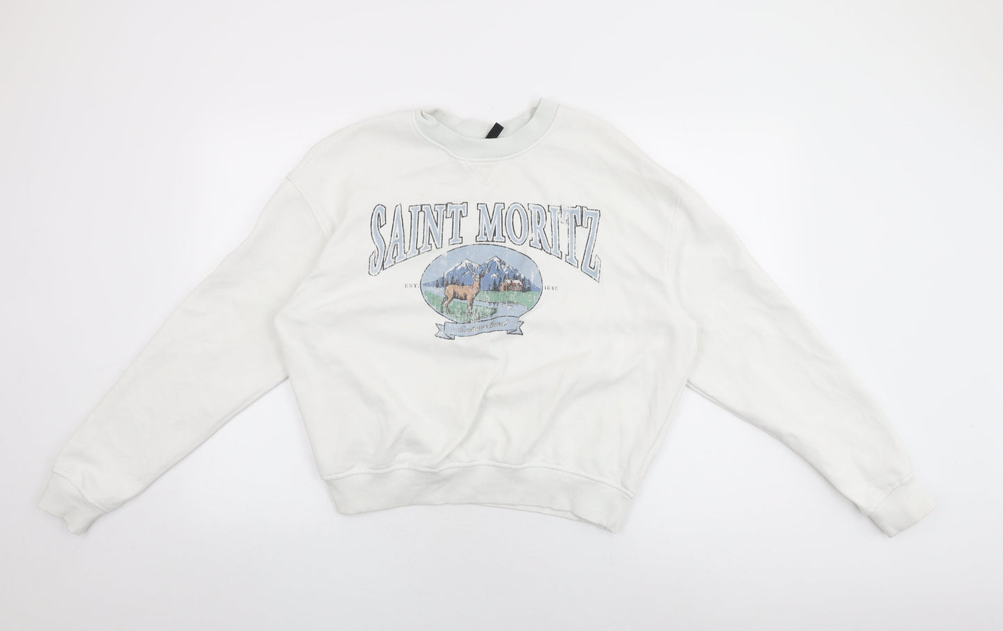 H&M Womens White Cotton Pullover Sweatshirt Size L Pullover - Saint Moritz