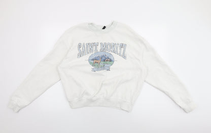 H&M Womens White Cotton Pullover Sweatshirt Size L Pullover - Saint Moritz