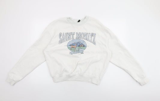 H&M Womens White Cotton Pullover Sweatshirt Size L Pullover - Saint Moritz