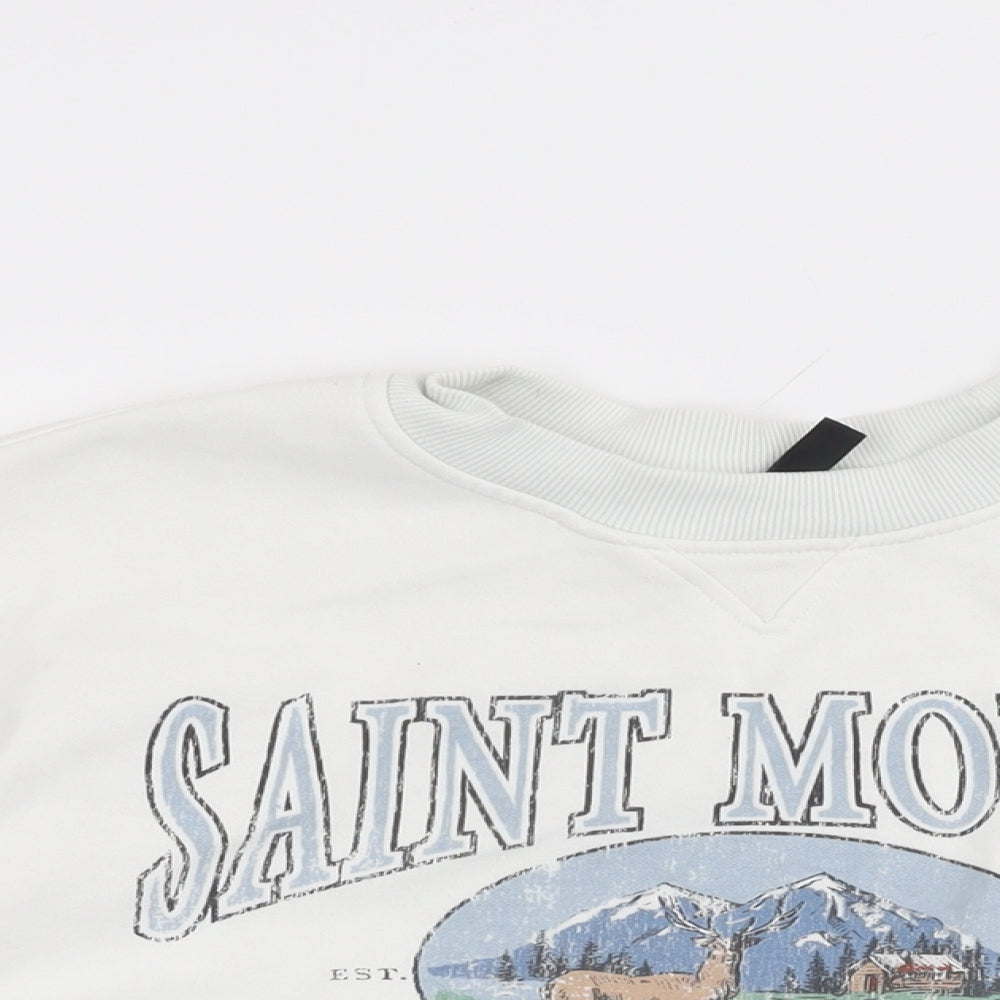 H&M Womens White Cotton Pullover Sweatshirt Size L Pullover - Saint Moritz