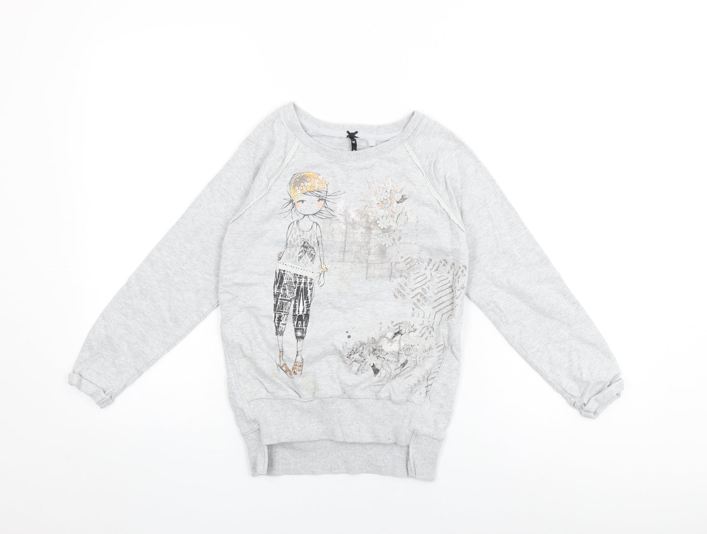 NEXT Girls Grey Cotton Pullover Sweatshirt Size 9 Years Pullover - Floral Print, Sequin
