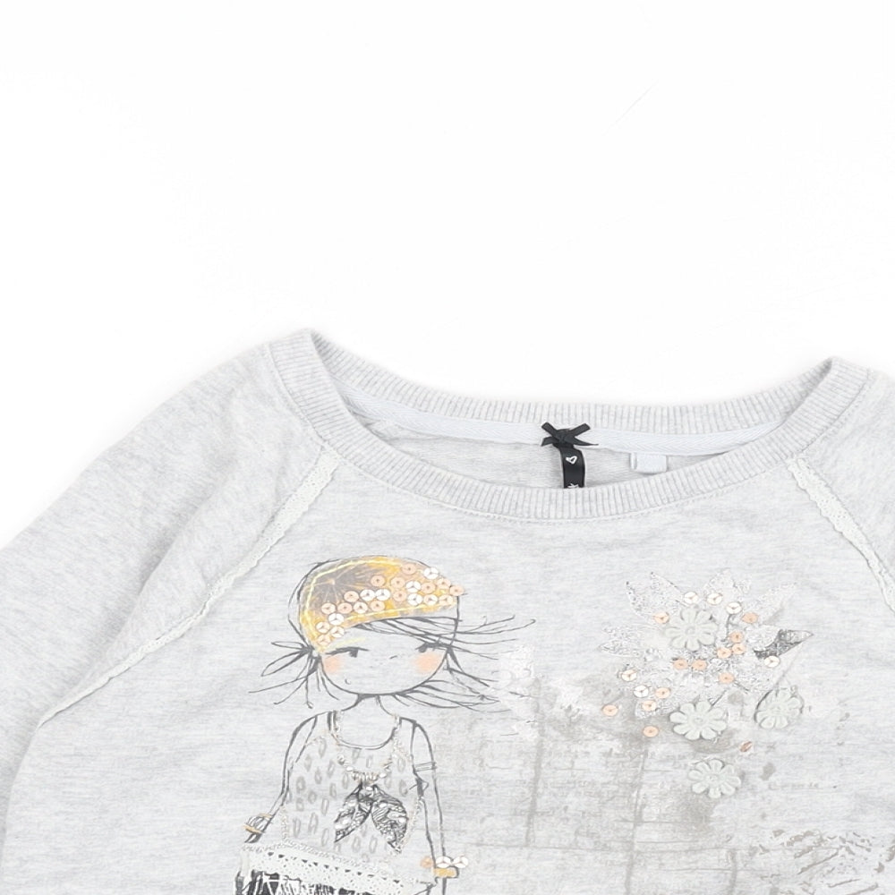 NEXT Girls Grey Cotton Pullover Sweatshirt Size 9 Years Pullover - Floral Print, Sequin