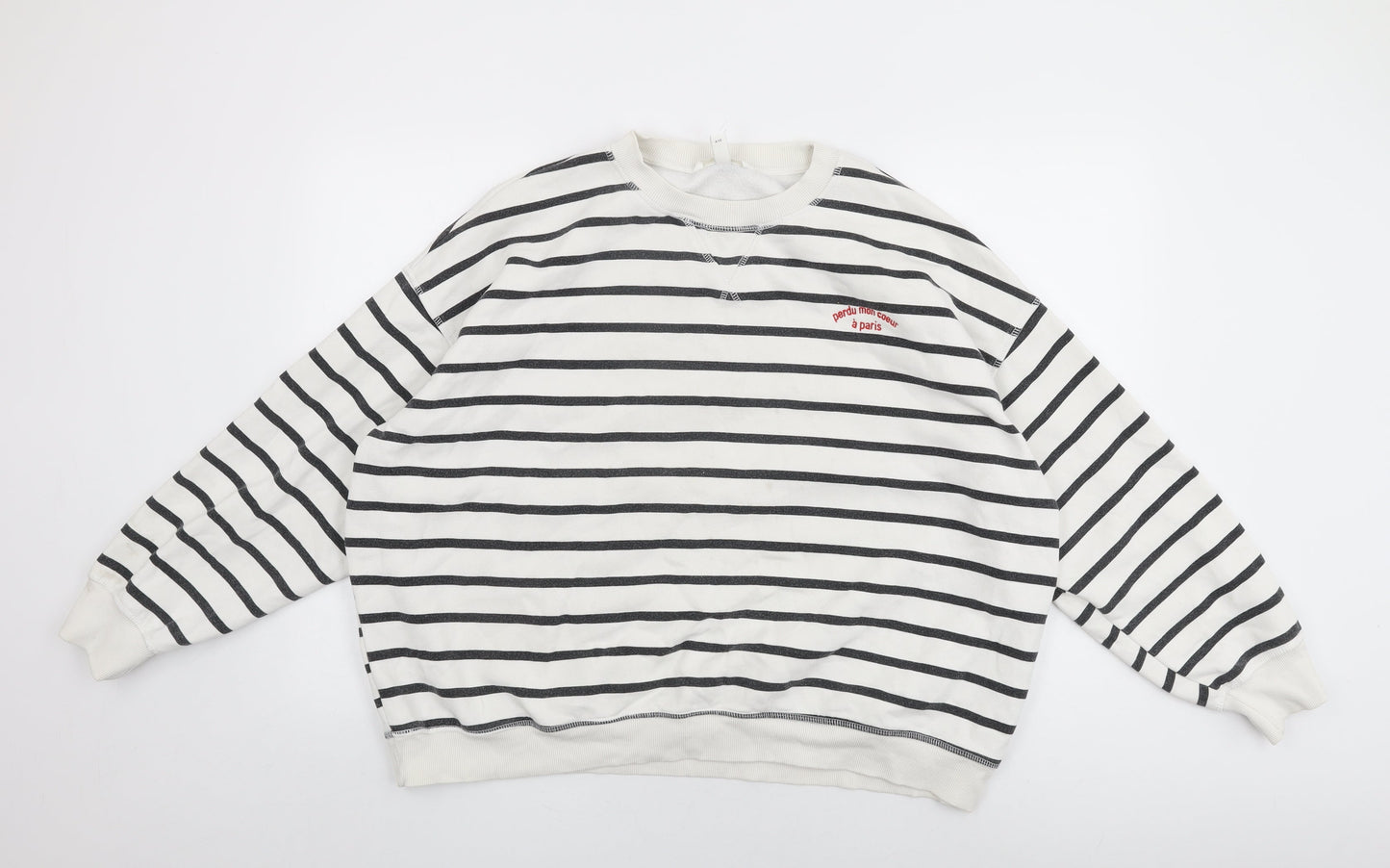 H&M Womens White Striped Cotton Pullover Sweatshirt Size XL Pullover