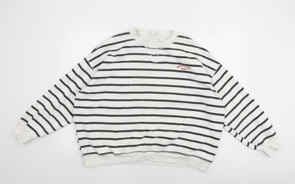 H&M Womens White Striped Cotton Pullover Sweatshirt Size XL Pullover
