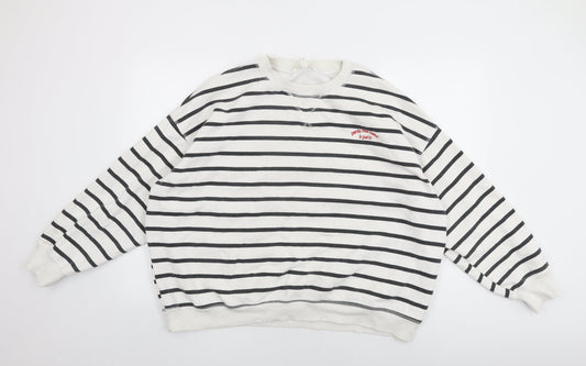 H&M Womens White Striped Cotton Pullover Sweatshirt Size XL Pullover