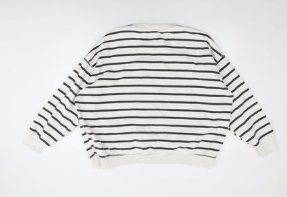 H&M Womens White Striped Cotton Pullover Sweatshirt Size XL Pullover