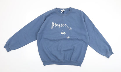 Gildan Womens Blue Cotton Pullover Sweatshirt Size L Pullover - Prosecco Ho Ho Ho, Christmas Jumper