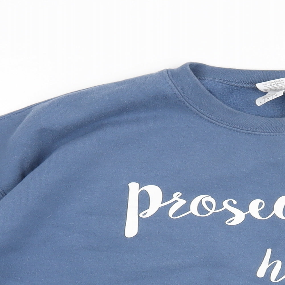 Gildan Womens Blue Cotton Pullover Sweatshirt Size L Pullover - Prosecco Ho Ho Ho, Christmas Jumper
