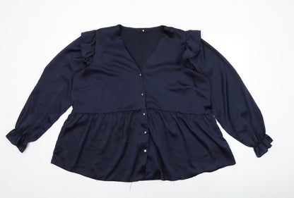 Womens UK Size 18 Very Blue Basic Button-Up