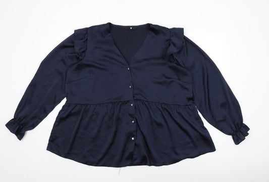 Womens UK Size 18 Very Blue Basic Button-Up
