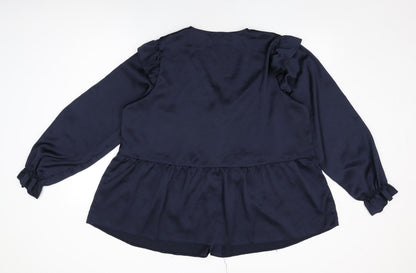 Womens UK Size 18 Very Blue Basic Button-Up