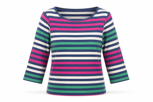 Bonmarché Womens Multicoloured Striped Cotton Basic T-Shirt Size M Round Neck