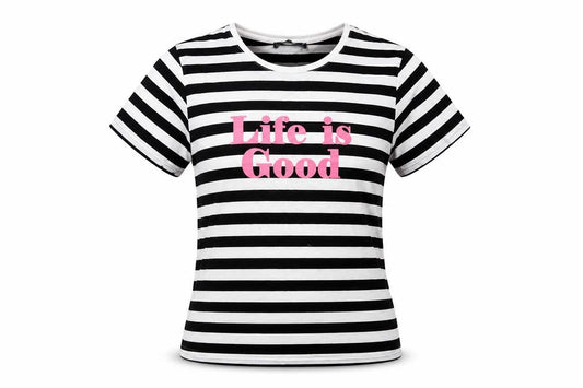 Marks & Spencer Womens White Striped Cotton Basic T-Shirt Size 14 Round Neck - Life is Good