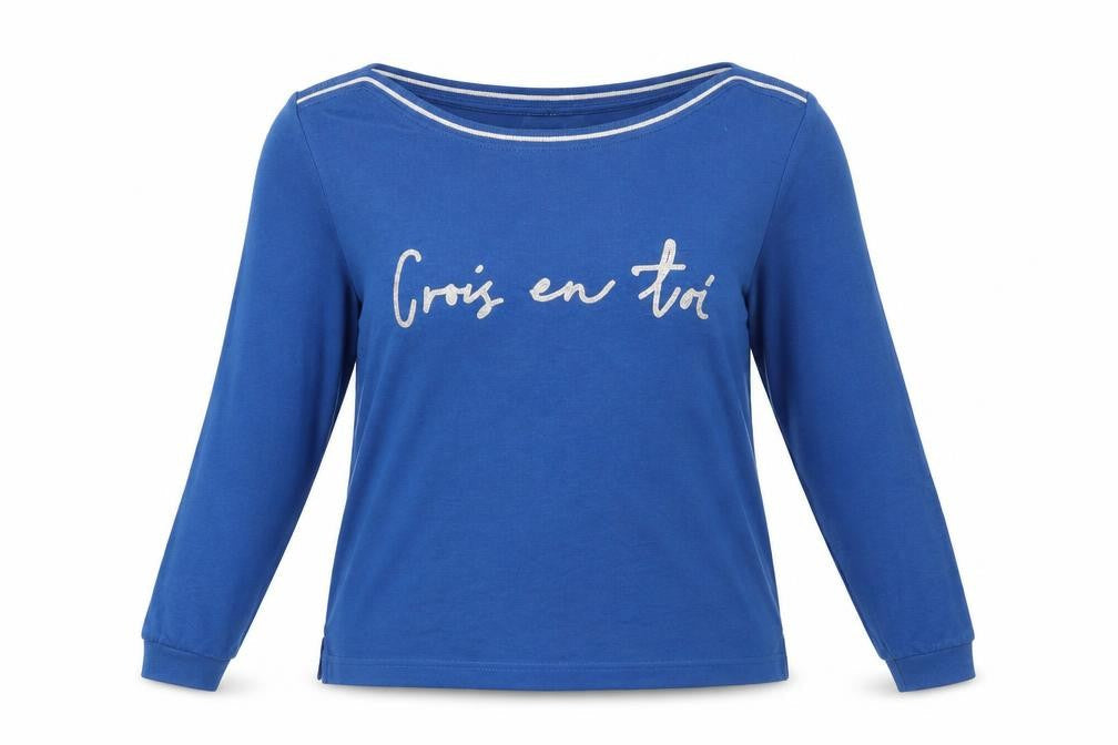 Front view of Frank Walder Blue Pullover Sweatshirt, Medium, Cotton