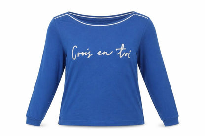 Front view of Frank Walder Blue Pullover Sweatshirt, Medium, Cotton