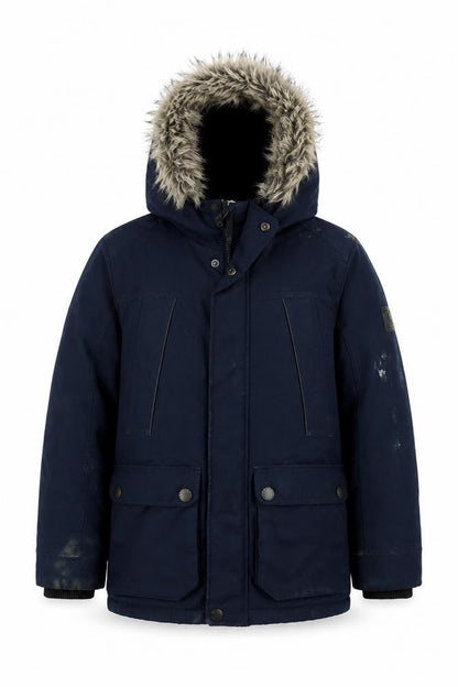Front view of Next boys’ blue jacket, size 9, years zip