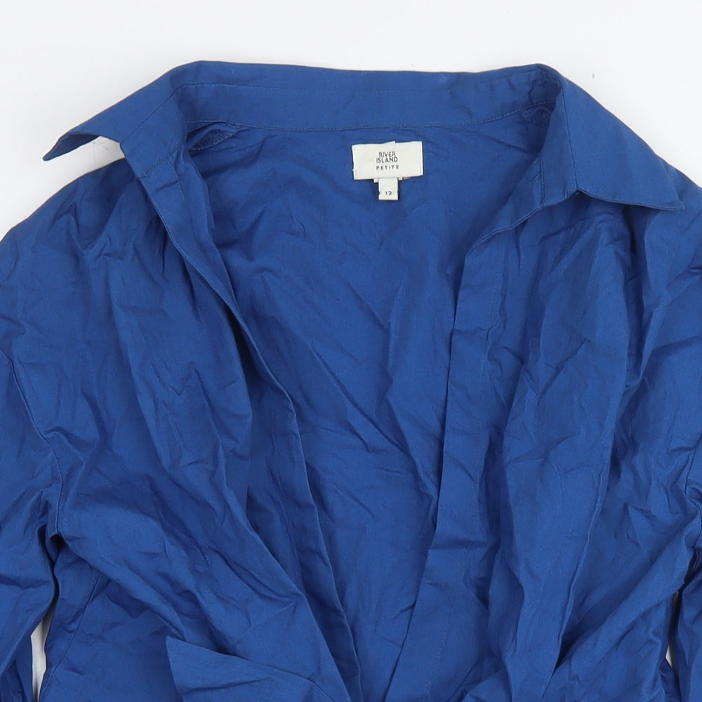 River Island Womens Blue Cotton A-Line Size 12 V-Neck Zip