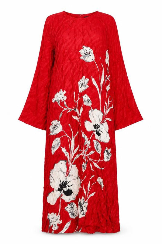 Iconic Womens Red Floral Viscose Maxi Size 10 Round Neck Zip