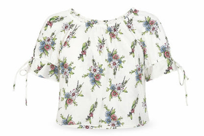 Signature Studio Womens White Floral Patent Leather Basic Blouse Size L Off the Shoulder