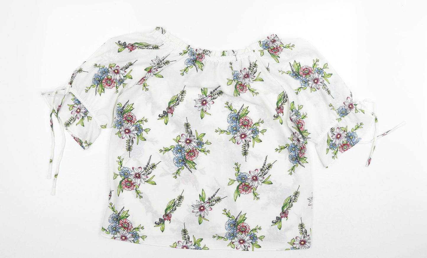 Signature Studio Womens White Floral Patent Leather Basic Blouse Size L Off the Shoulder