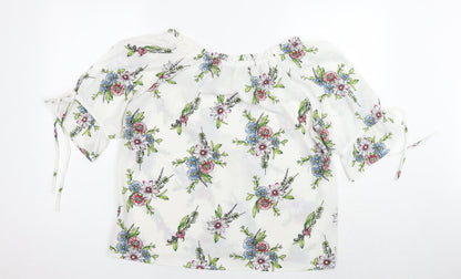 Signature Studio Womens White Floral Patent Leather Basic Blouse Size L Off the Shoulder