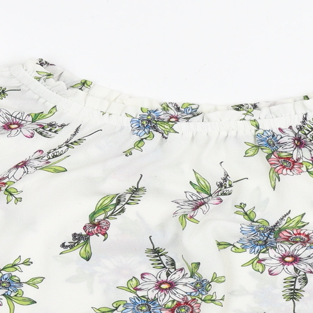 Signature Studio Womens White Floral Patent Leather Basic Blouse Size L Off the Shoulder
