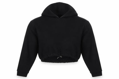 Front view of COS women’s black polyester pullover hoodie, size S, pullover