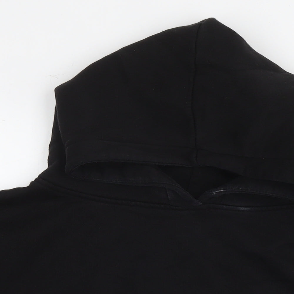 Close-up detail of COS women’s black polyester pullover hoodie, size S, pullover