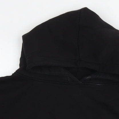 Close-up detail of COS women’s black polyester pullover hoodie, size S, pullover