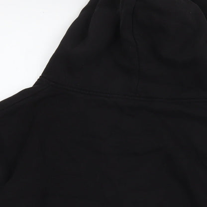 Brand and care label for COS women’s black polyester pullover hoodie, size S, pullover