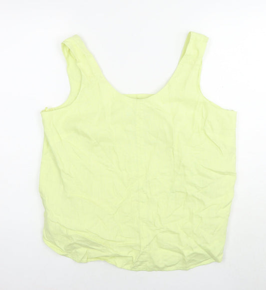 Autograph Womens Yellow Linen Basic Tank Size 16 Scoop Neck