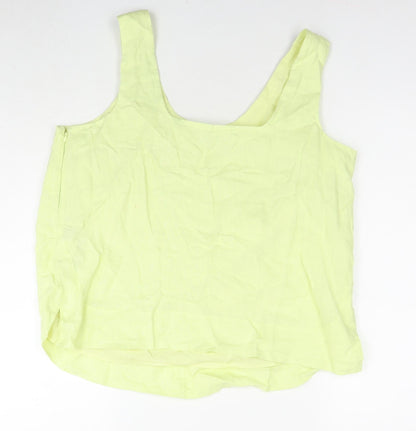 Autograph Womens Yellow Linen Basic Tank Size 16 Scoop Neck