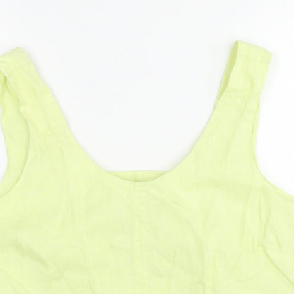 Autograph Womens Yellow Linen Basic Tank Size 16 Scoop Neck