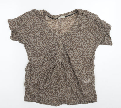 Wrap London Womens Brown Animal Print Viscose Basic Blouse Size 10 Round Neck