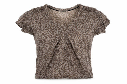 Wrap London Womens Brown Animal Print Viscose Basic Blouse Size 10 Round Neck