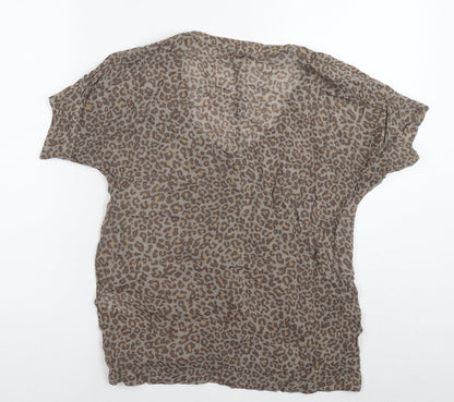 Wrap London Womens Brown Animal Print Viscose Basic Blouse Size 10 Round Neck
